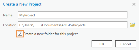 Create a New Project dialog box