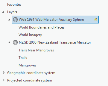 Coordinate systems used by layers in the map