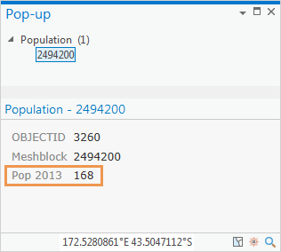 Pop-up window for Population feature