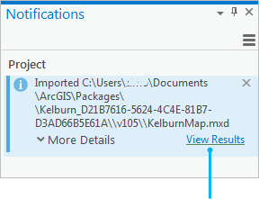 Message with View Results link in Notifications pane
