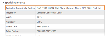 Spatial reference properties for the Buildings feature class