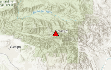 San Gorgonio Mountain marked by a triangle graphic on the map