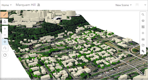 Web scene in ArcGIS Online Scene Viewer.