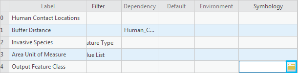 Browse button in the table of model parameters