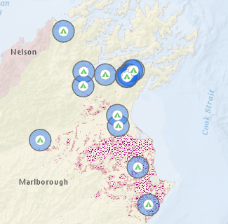 Commercial campgrounds with 5-kilometer buffers