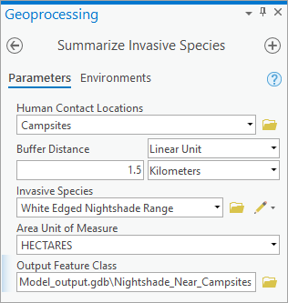 Summarize Invasive Species geoprocessing tool