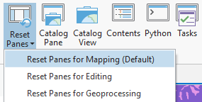 Reset panes drop-down menu
