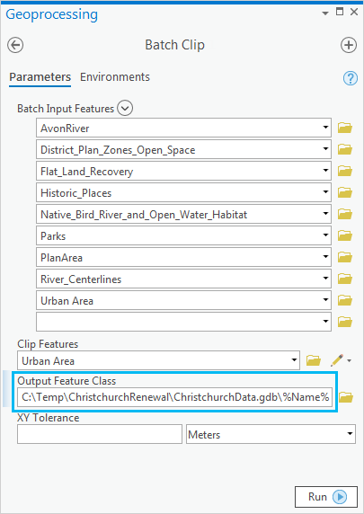 Batch clip tool parameters