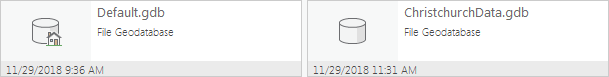 Catalog view of the two geodatabases