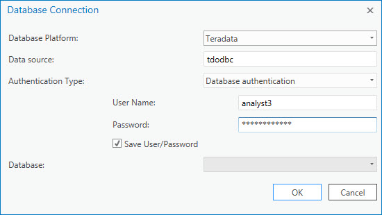 Example connection to Teradata using an ODBC data source name