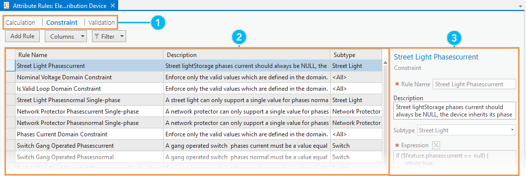 Attribute Rules view