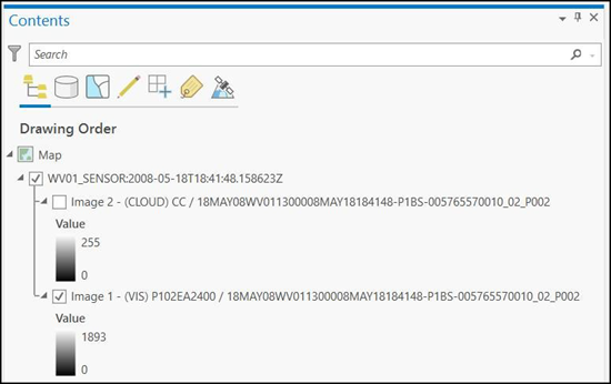 Contents pane listing image segments