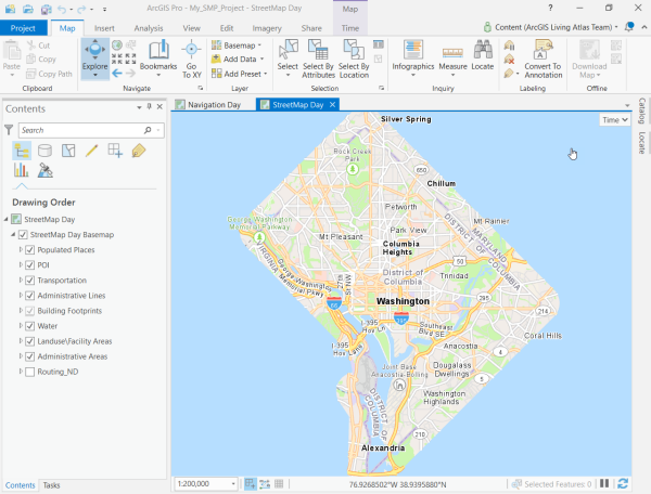 StreetMap Day map from mobile map package for Washington, D.C.