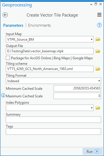 Output File, Tiling scheme, and Maximum Cached Scale have been modified.