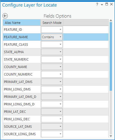 The layer locator has been configured with FEATURE_NAME to use the Contains search mode.