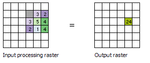 Example focal neighborhood and processing cell