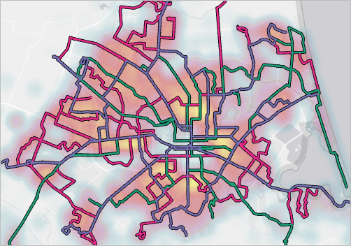 A map of population density and bus routes