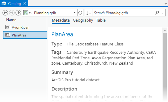 PlanArea metadata