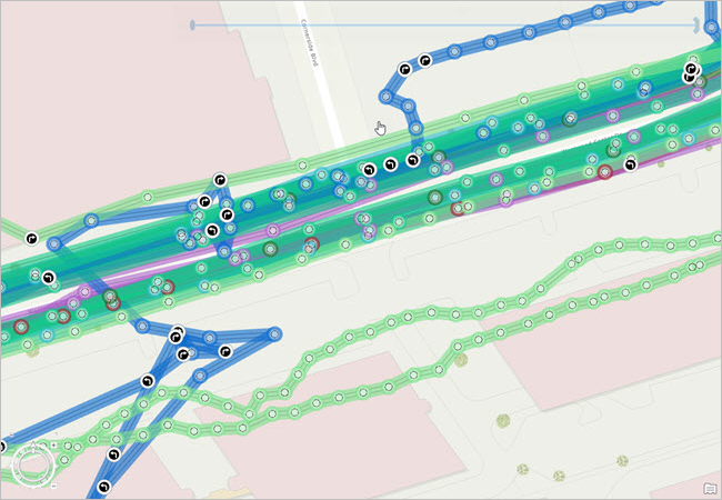 Map showing results of the Classify Movement Events tool