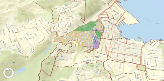 Suburb boundary outlines in scene