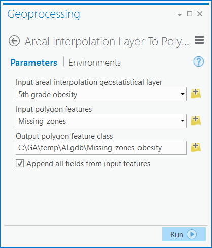 Areal Interpolation Layer To Polygons geoprocessing tool dialog box