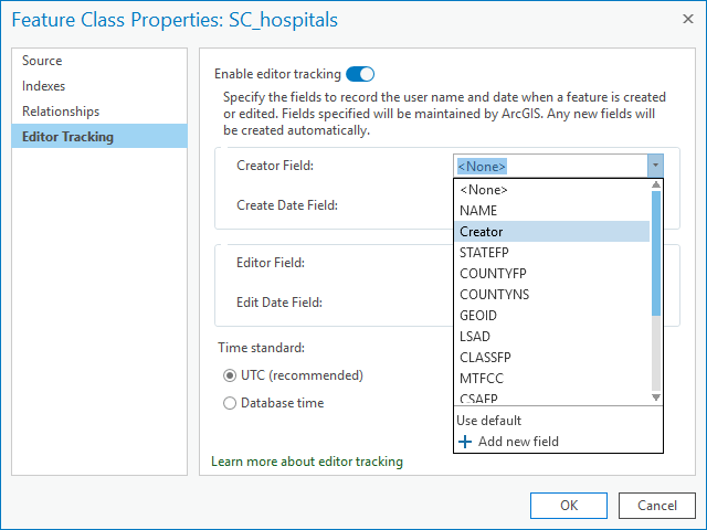 Customize the editor tracking fields by referencing an existing field when using the Editor Tracking tab