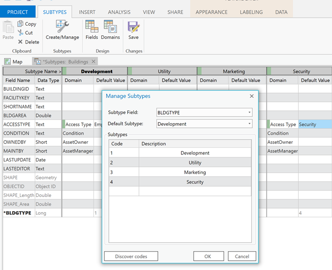 Creating new subtypes on the BLDGTYPE field for the Building layer