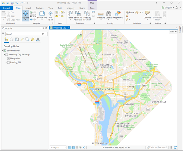 StreetMap Day map from mobile map package for Washington, D.C.