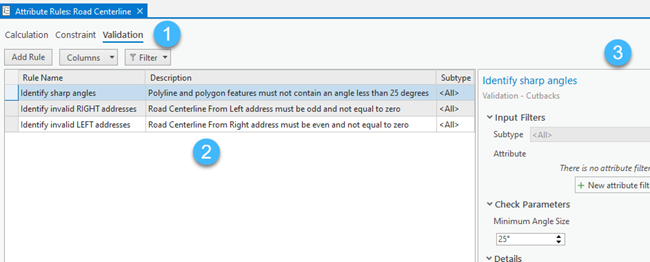 Navigational sections of the Attribute Rules view