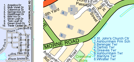 Key numbering used to label streets and buildings