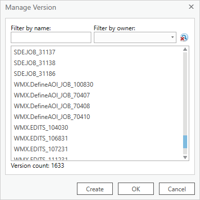 Manage Version dialog box