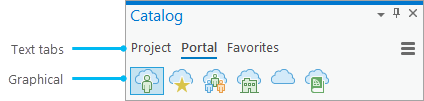 Text and graphical tabs in the Catalog pane