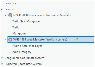 Coordinate systems used by layers in the map