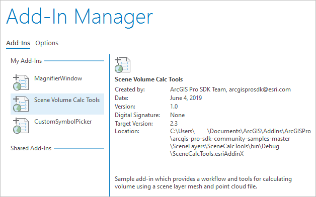 Add-Ins on the Add-In Manager