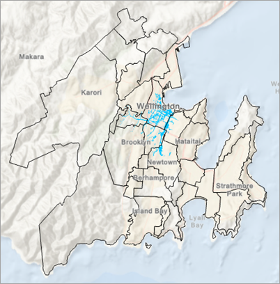 Map of suburb boundaries and flood risk zone