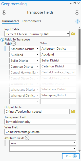 Transpose Fields parameters