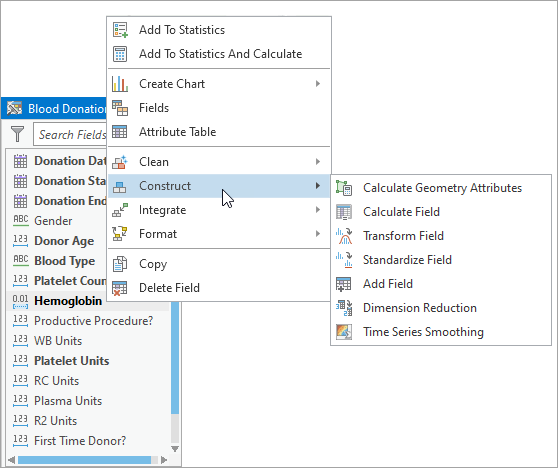 Tool categories in the Fields panel