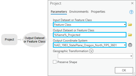 Project tool dialog box