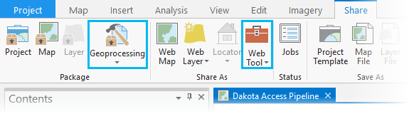 Share as a geoprocessing package or a web tool