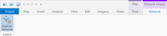 Explore Network tool appears on the ribbon when a network dataset is added in the Contents pane.