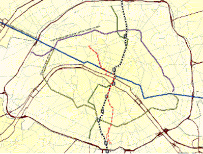 Transportation network in downtown Paris