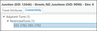 Element ID and Source feature class ID associated with the selected adjacent turn element