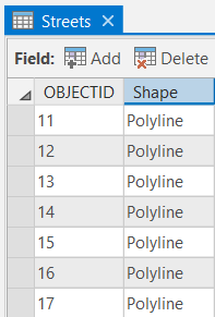 An excerpt from the Streets attribute table