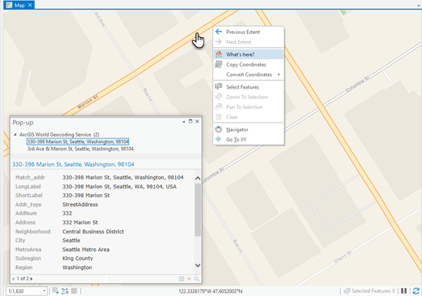 Identify addresses and places on the map