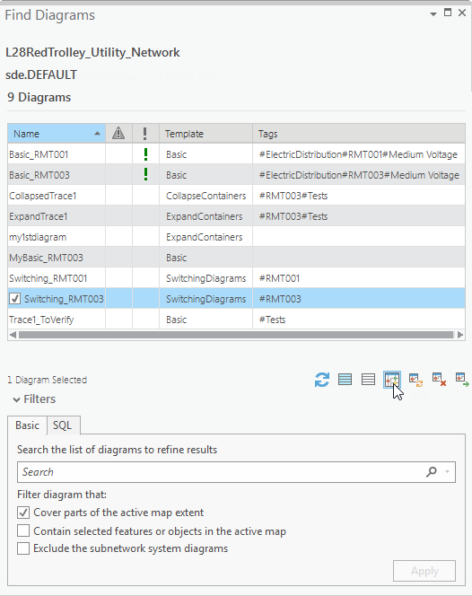 Diagram commands on the Find Diagrams pane