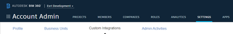 Autodesk BIM 360 Account Admin settings option user interface