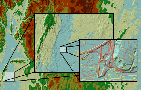 Multiple resolutions of a terrain dataset