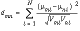 Equation for measuring distances between pairs of classes