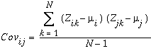 Formula for covariance between layers i and j