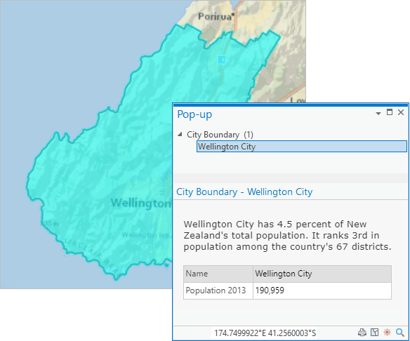 Pop-up with information about Wellington